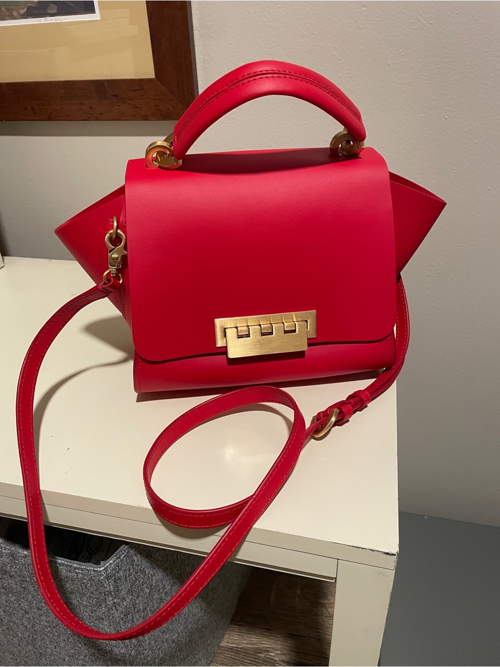 ZAC Zac Posen Eartha Top Handle Leather Crossbody Handbag in Bright Red